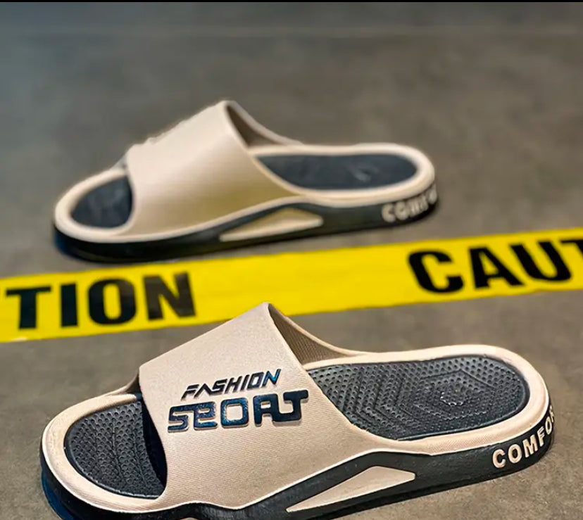 Trendy Alphabet Print Non-Slip Home Slippers – Breathable & Comfortable Casual Shower Shoes for Men