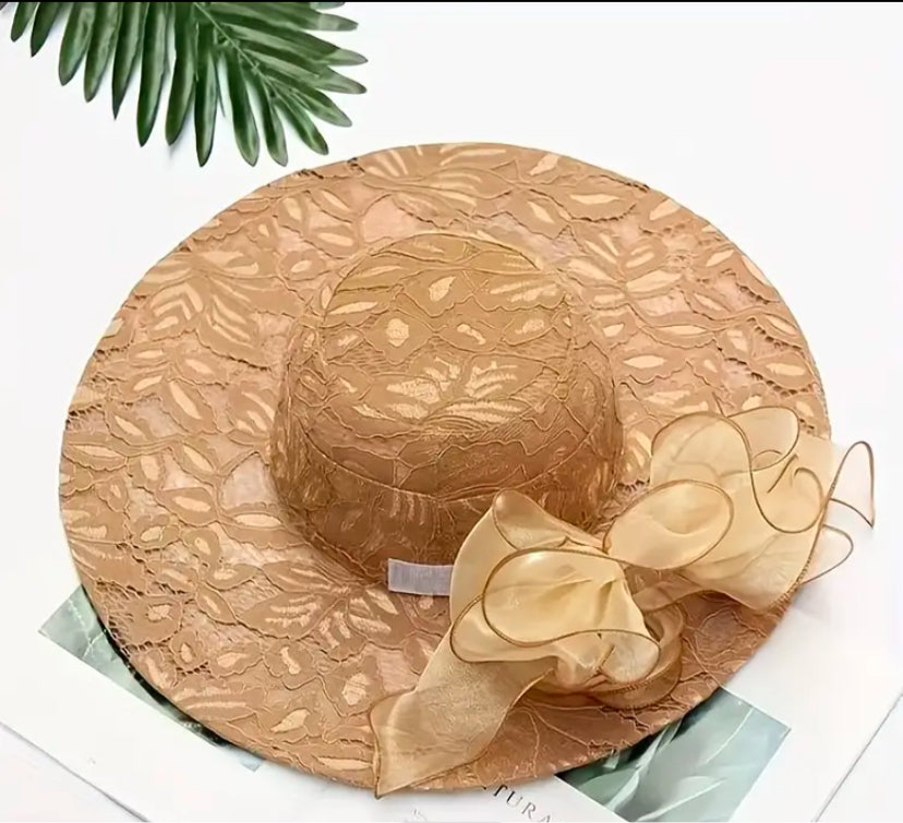 Wide Brim Lace floral hat 1pc Foldable for women