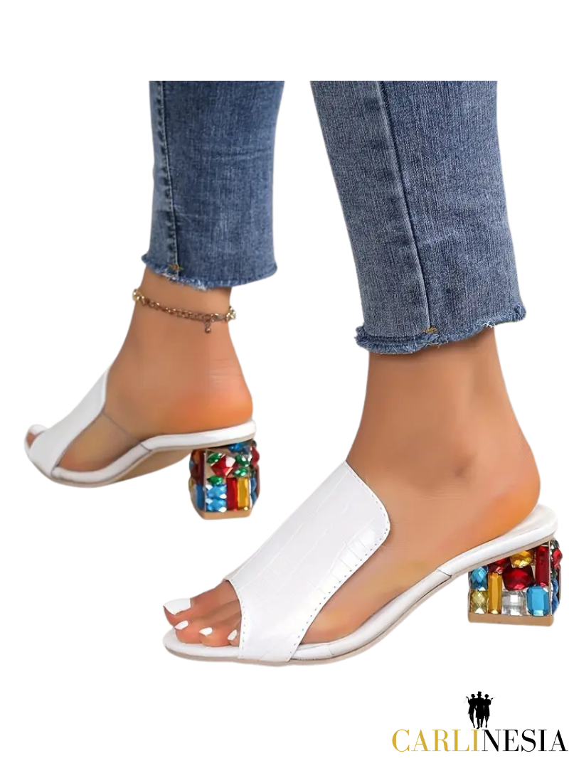 Luxe Crystal Glam Heels β Chic Open-Toe Slip-On Sandals