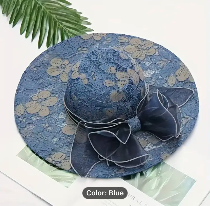 Wide Brim Lace floral hat 1pc Foldable for women