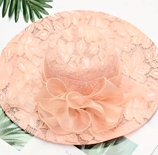 Wide Brim Lace floral hat 1pc Foldable for women
