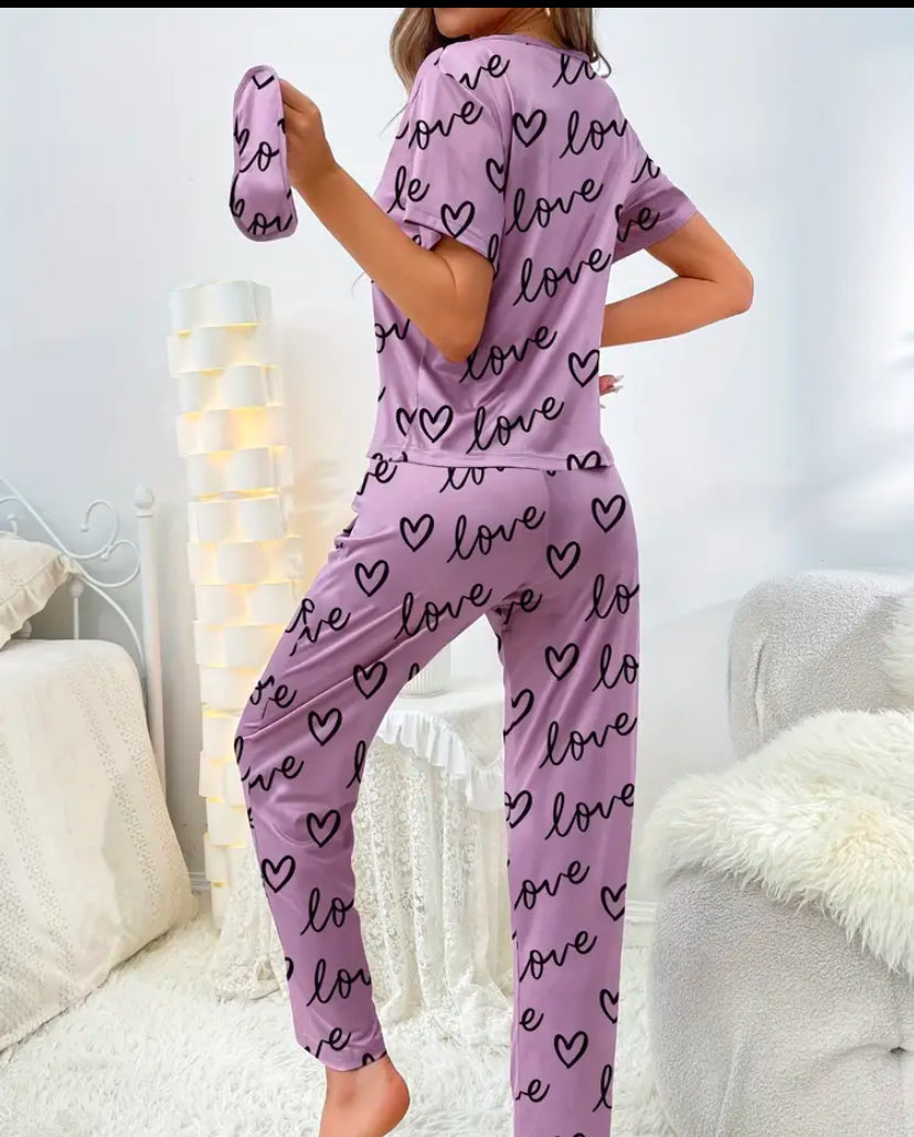 Rosé Luxe Heart Pajama Set – Elegance in Comfort
