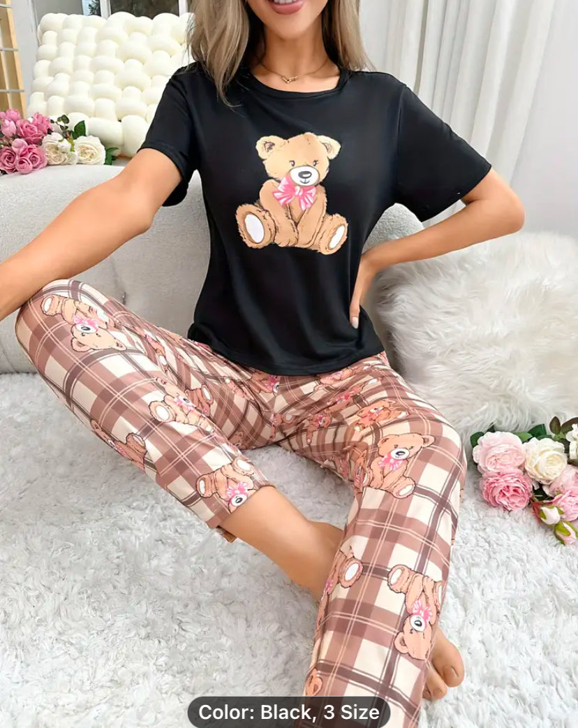 Bear print Pajama set for women