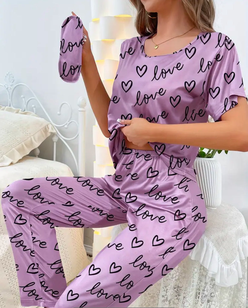 Rosé Luxe Heart Pajama Set – Elegance in Comfort