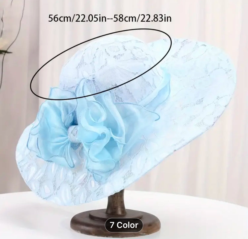 Wide Brim Lace floral hat 1pc Foldable for women