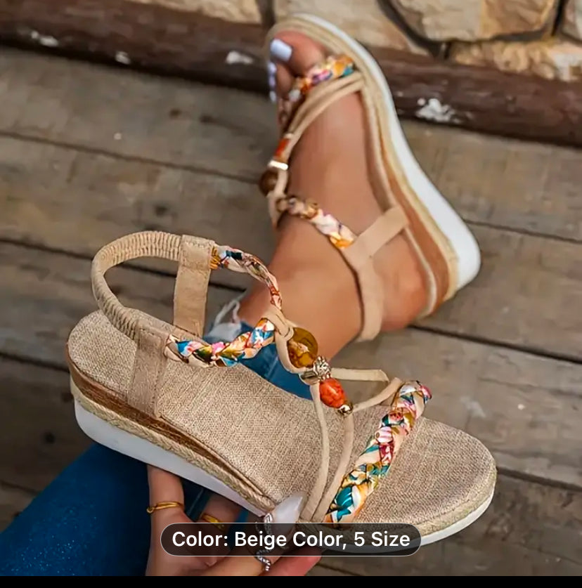 Women summer bohemians slip-sole comfortable for beach, Vacation Adjustable Ankle strap