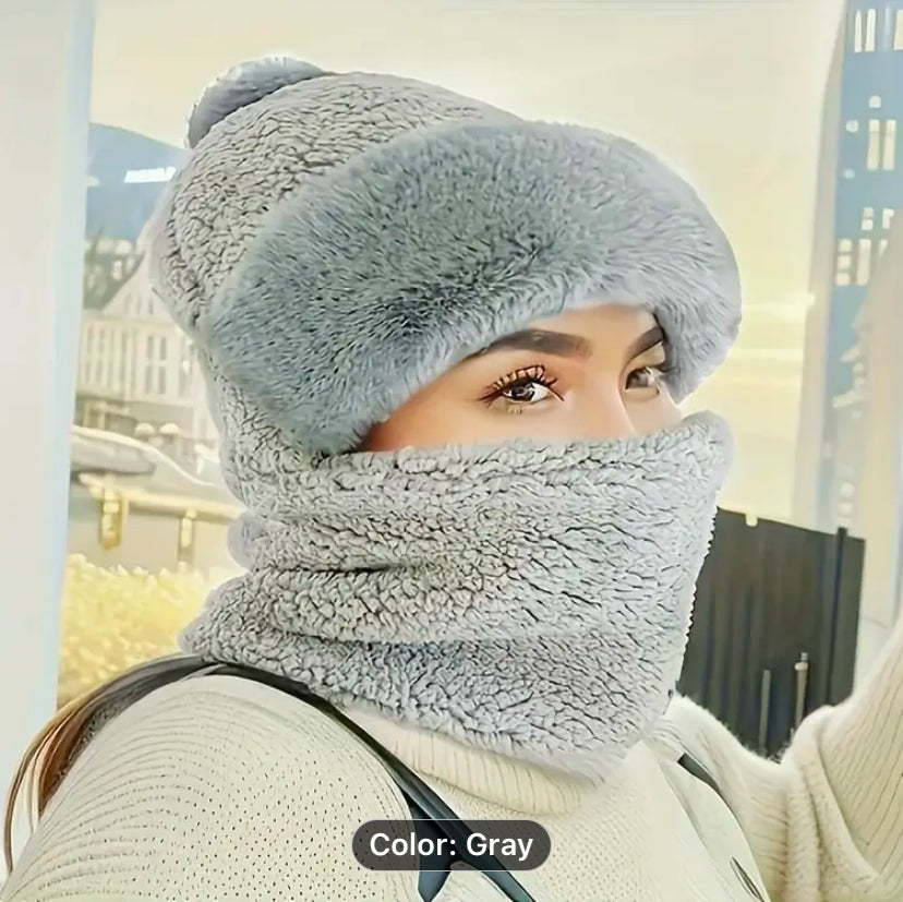 Women’s Cozy Hat with Integrate Scarf and Mask