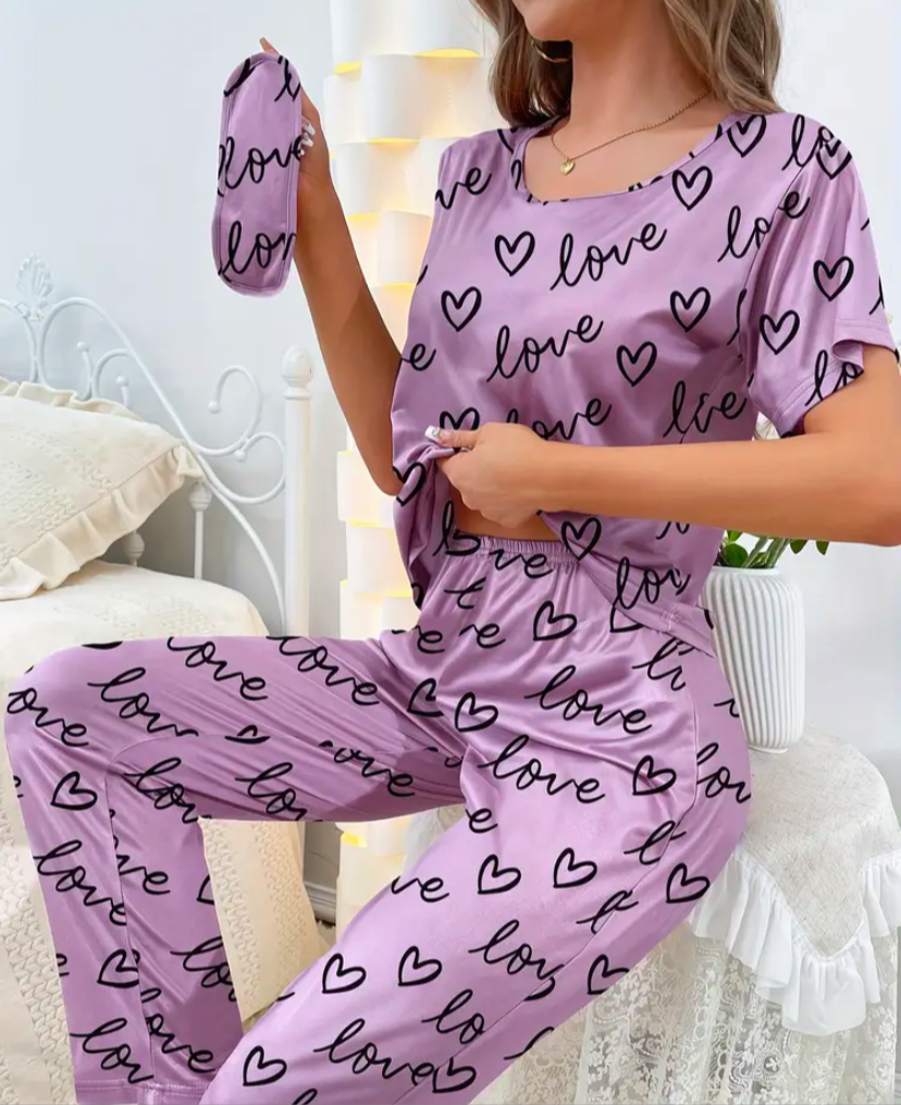 Rosé Luxe Heart Pajama Set – Elegance in Comfort