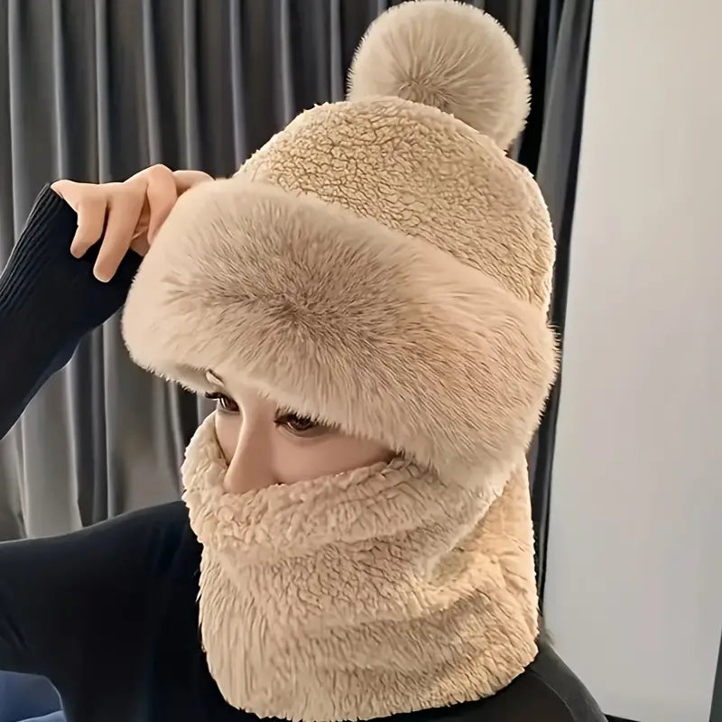 Women’s Cozy Hat with Integrate Scarf and Mask