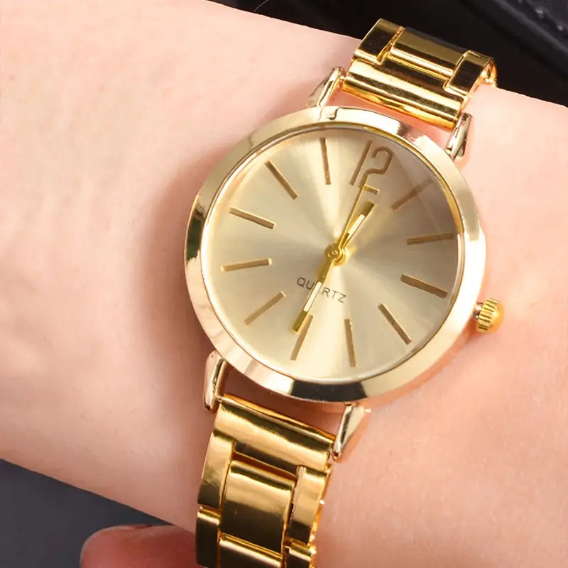 Elegant Gold-Tone Women's Watch & Bracelet Set