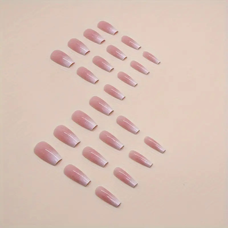 Chic Pink Glossy Press-On Nails – 24pcs Trendy Long Rectangle Set