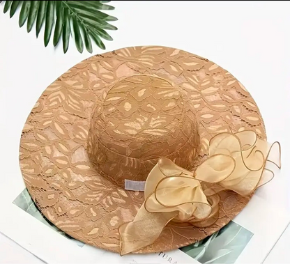 Wide Brim Lace floral hat 1pc Foldable for women