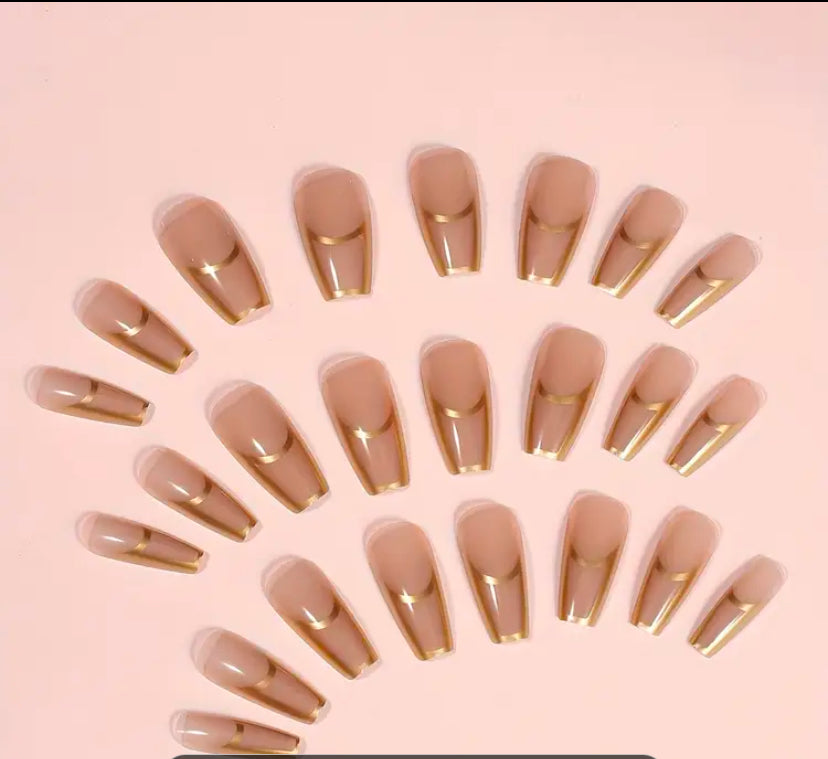 Golden Edge Nude Press-On Nails