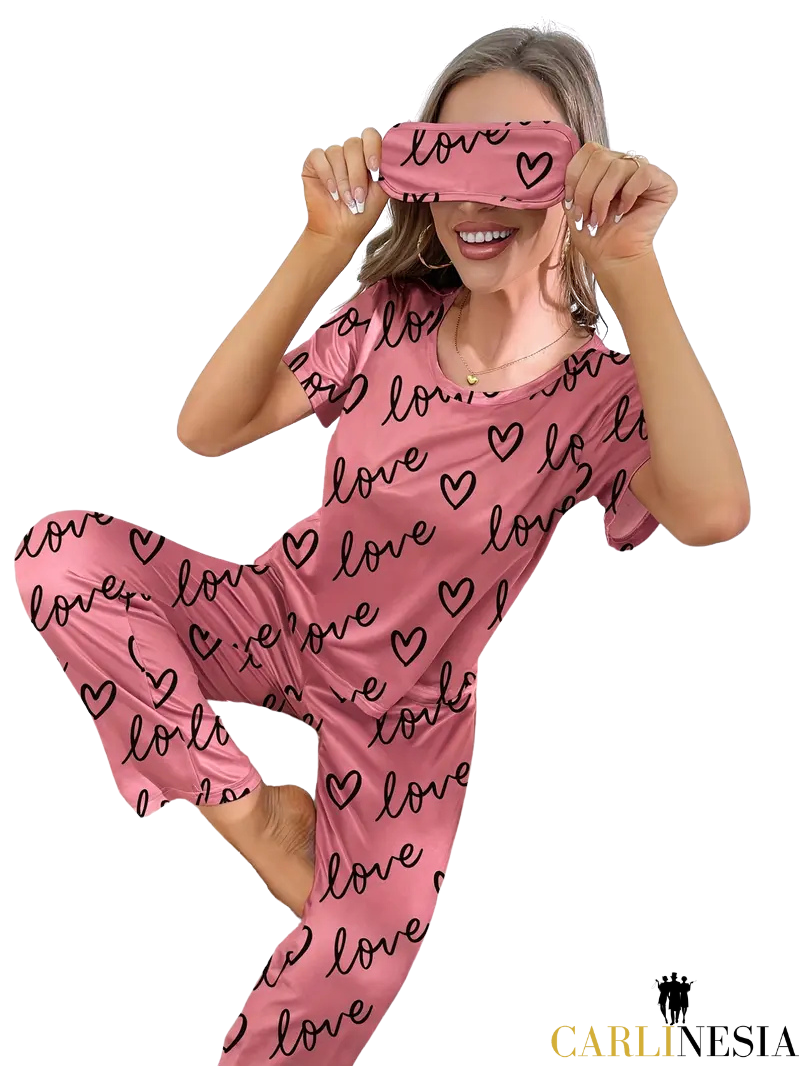 Rosé Luxe Heart Pajama Set – Elegance in Comfort