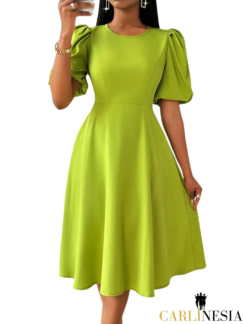 Key Lime Delight Puff-Sleeve Dress