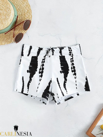 Trendy Tie-Dye High-Waist Swim Shorts – Stretchy & Comfy