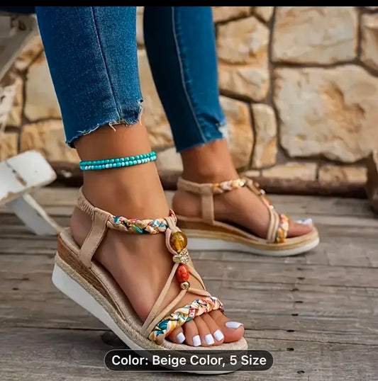 Women summer bohemians slip-sole  comfortable for beach, Vacation Adjustable Ankle strap