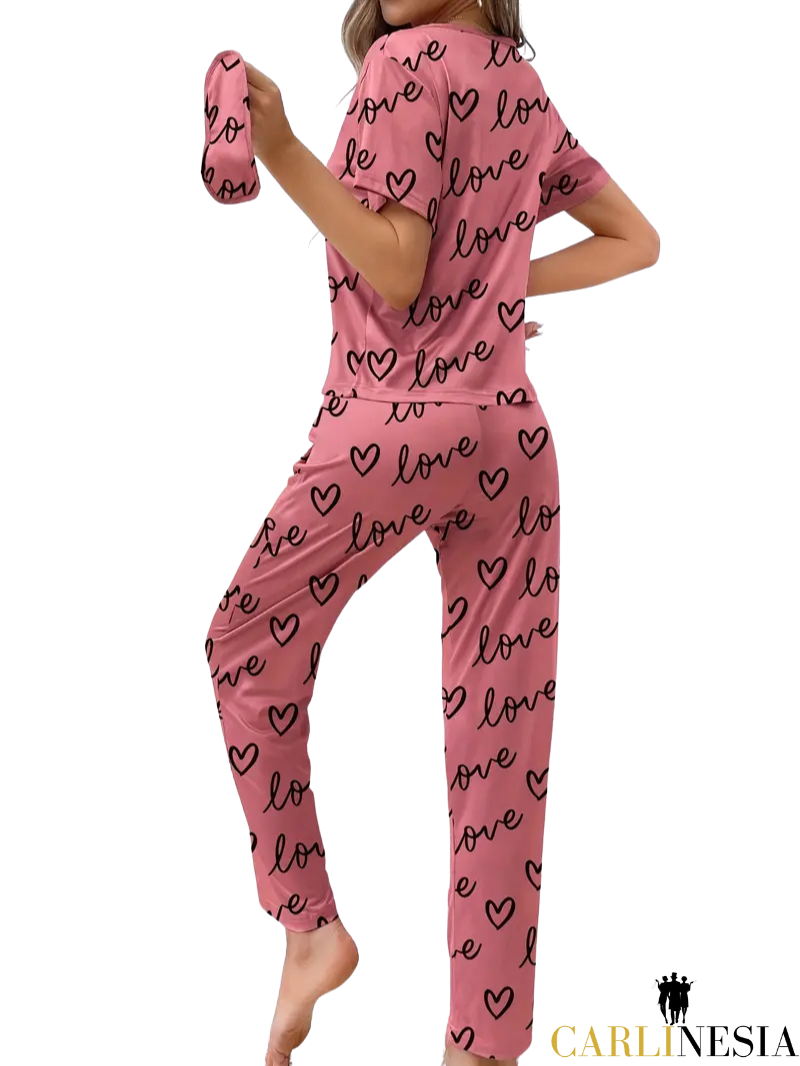 Rosé Luxe Heart Pajama Set – Elegance in Comfort