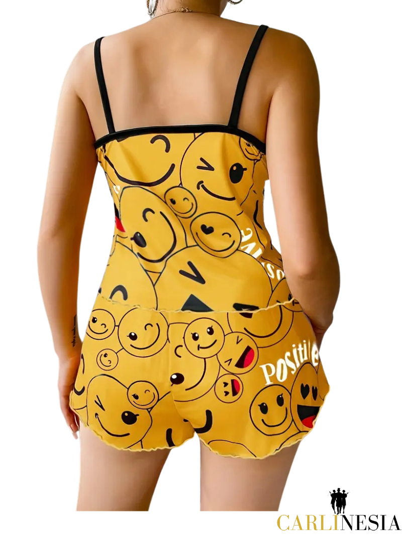 Smiley Face Backless Cami Pajama Set