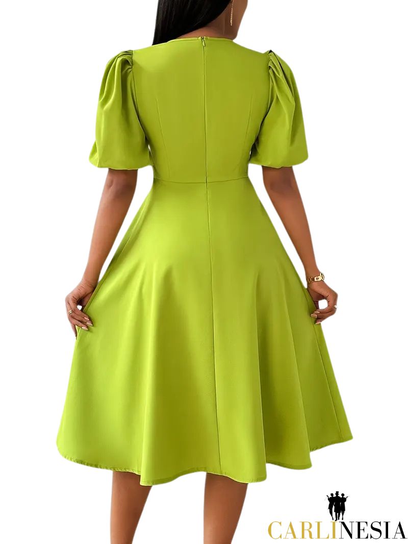 Key Lime Delight Puff-Sleeve Dress