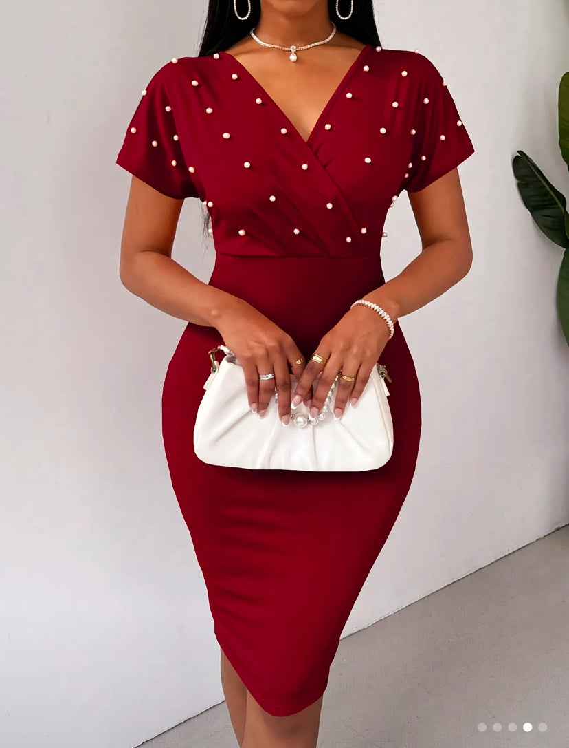 Women’s Eleganza cross V-neck short sleeve dress
