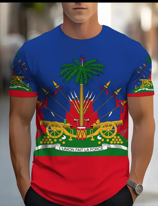 Haitian Flags multi-color polyester cannon T-shirt