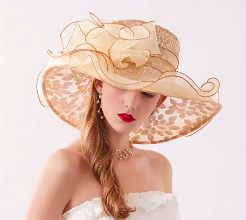 Hat Organza with Brim Lace Embroidered Thin breathable church use, daily use.