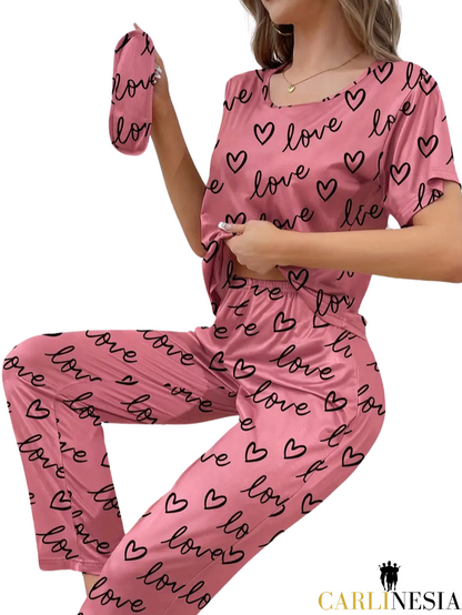 Rosé Luxe Heart Pajama Set – Elegance in Comfort