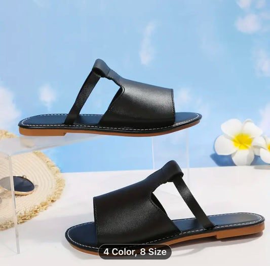 Faux leather slide flat comfy