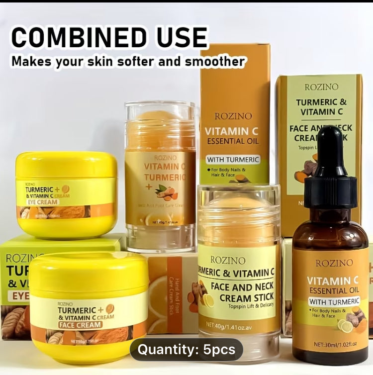 5 pieces Set Turmeric& Vit C will soften, Moisturize and bring brightness to your Skin