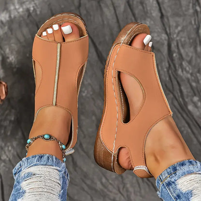 Elegant Solid Color Wedge Sandals