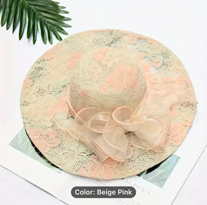 Wide Brim Lace floral hat 1pc Foldable for women