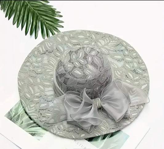 Wide Brim Lace floral hat 1pc Foldable for women