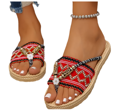 Flat sandals colorfully opened Toe