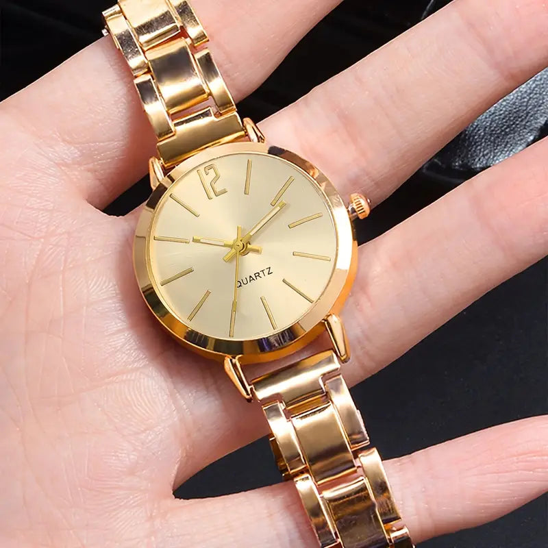 Elegant Gold-Tone Women's Watch & Bracelet Set