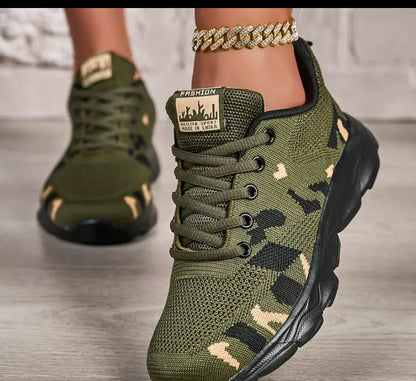 High top women’s camouflage orthopedic breathable mesh, lightweight sneakers non slip air cushion soles perfect for work out and daily activities.