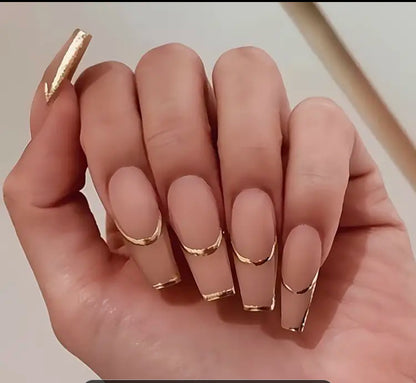 Golden Edge Nude Press-On Nails