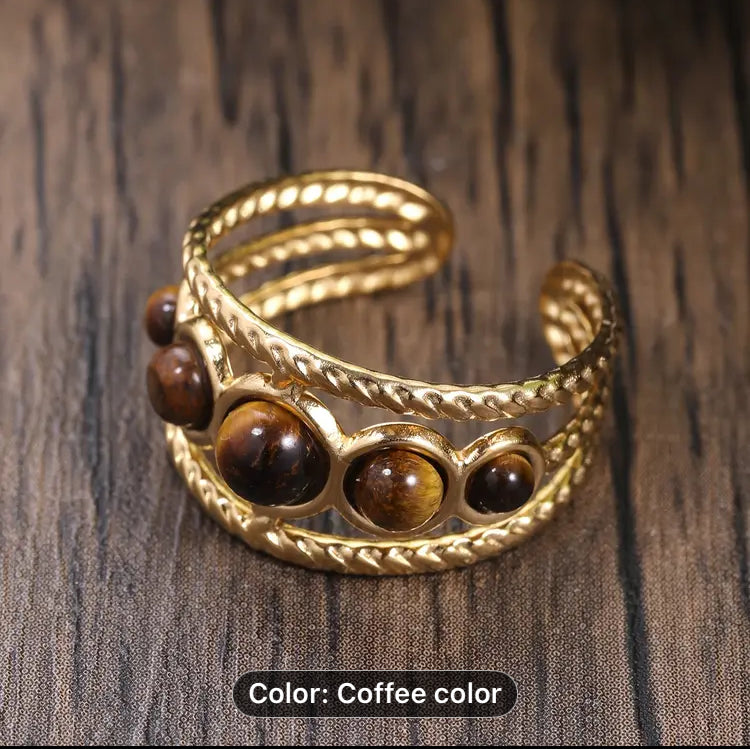 18k plated golden stainless Tiger Eye bracelets, earing rings,necklace with golden stone,extravaganza adjustable looks.