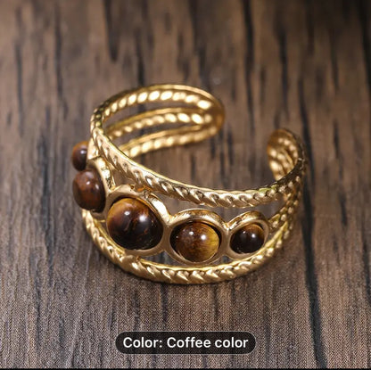 18k plated golden stainless Tiger Eye bracelets, earing rings,necklace with golden stone,extravaganza adjustable looks.