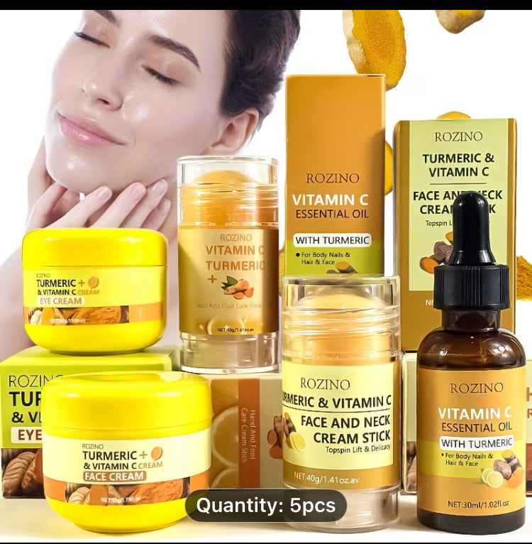 5 pieces Set Turmeric& Vit C will soften, Moisturize and bring brightness to your Skin