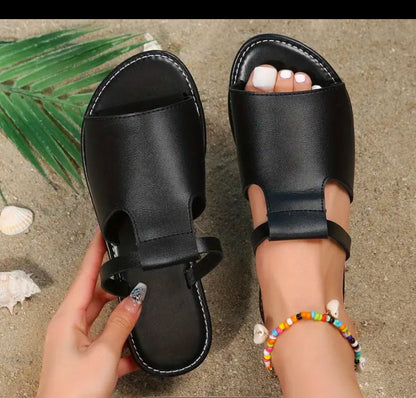 Faux leather slide flat comfy