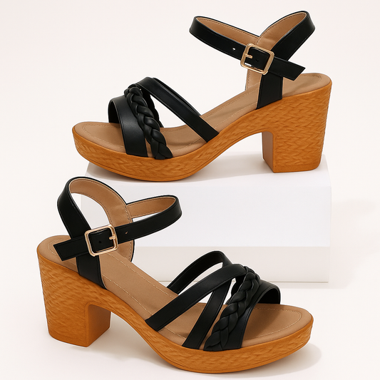 Braided Bliss Chunky Heel Sandals – Elegant Comfort in Every Step