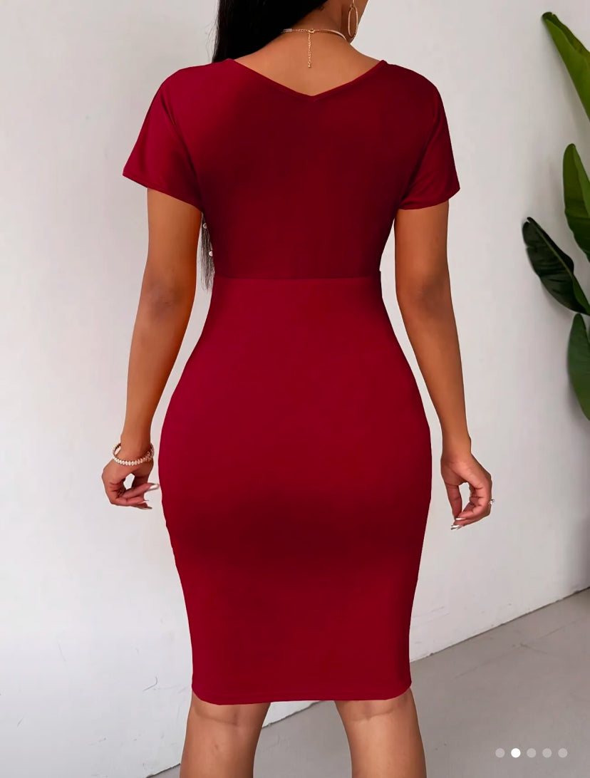 Women’s Eleganza cross V-neck short sleeve dress