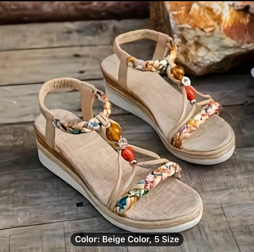 Women summer bohemians slip-sole  comfortable for beach, Vacation Adjustable Ankle strap