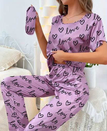 Rosé Luxe Heart Pajama Set – Elegance in Comfort