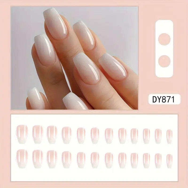 Elegant Gradient Ballet Press-On Nails – 24pcs Glossy Pink & White Set