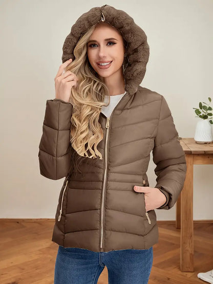 Trendy Color-Block Hooded Short Jacket